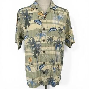Tommy Bahama Mens Silk Palm Tree Bird of Paradise Camp Shirt Green M 2434